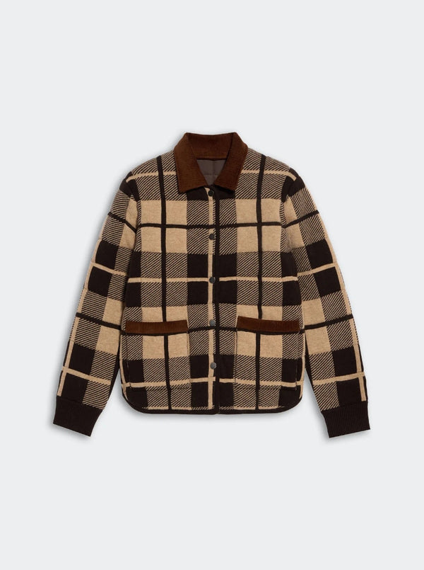 QUILTED PLAID  LINER JACKET IN BURNT COCOA