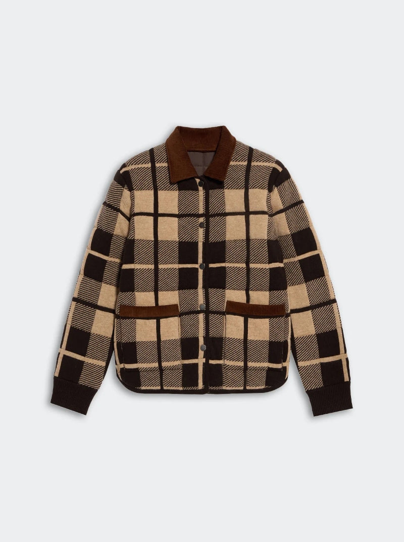 QUILTED PLAID  LINER JACKET IN BURNT COCOA