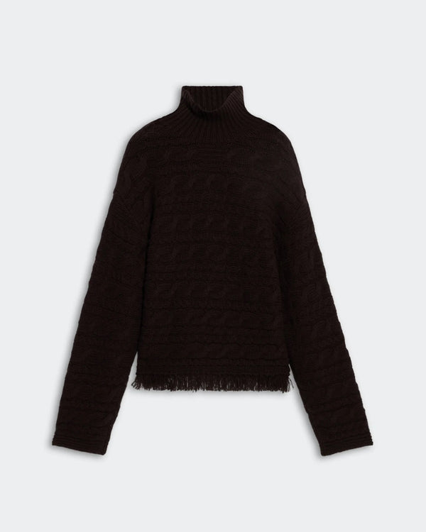 CROPPED CABLE TURTLENECK IN BURNT COCOA