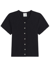 POINTELLE SHORT SLEEVE CARDIGAN IN BLACK