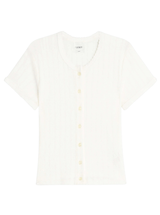 POINTELLE SHORT SLEEVE CARDIGAN IN WHITE