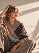 JENNIFER SWEATER IN GREY & CARAMEL