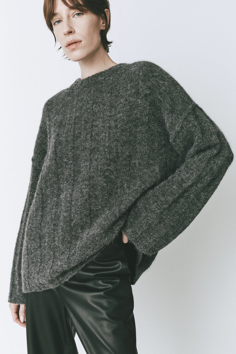 VENDÔME Wide Rib Boxy Sweater in Cinder