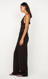 KARLA V NECK TOP IN BLACK/CHOC SPOT