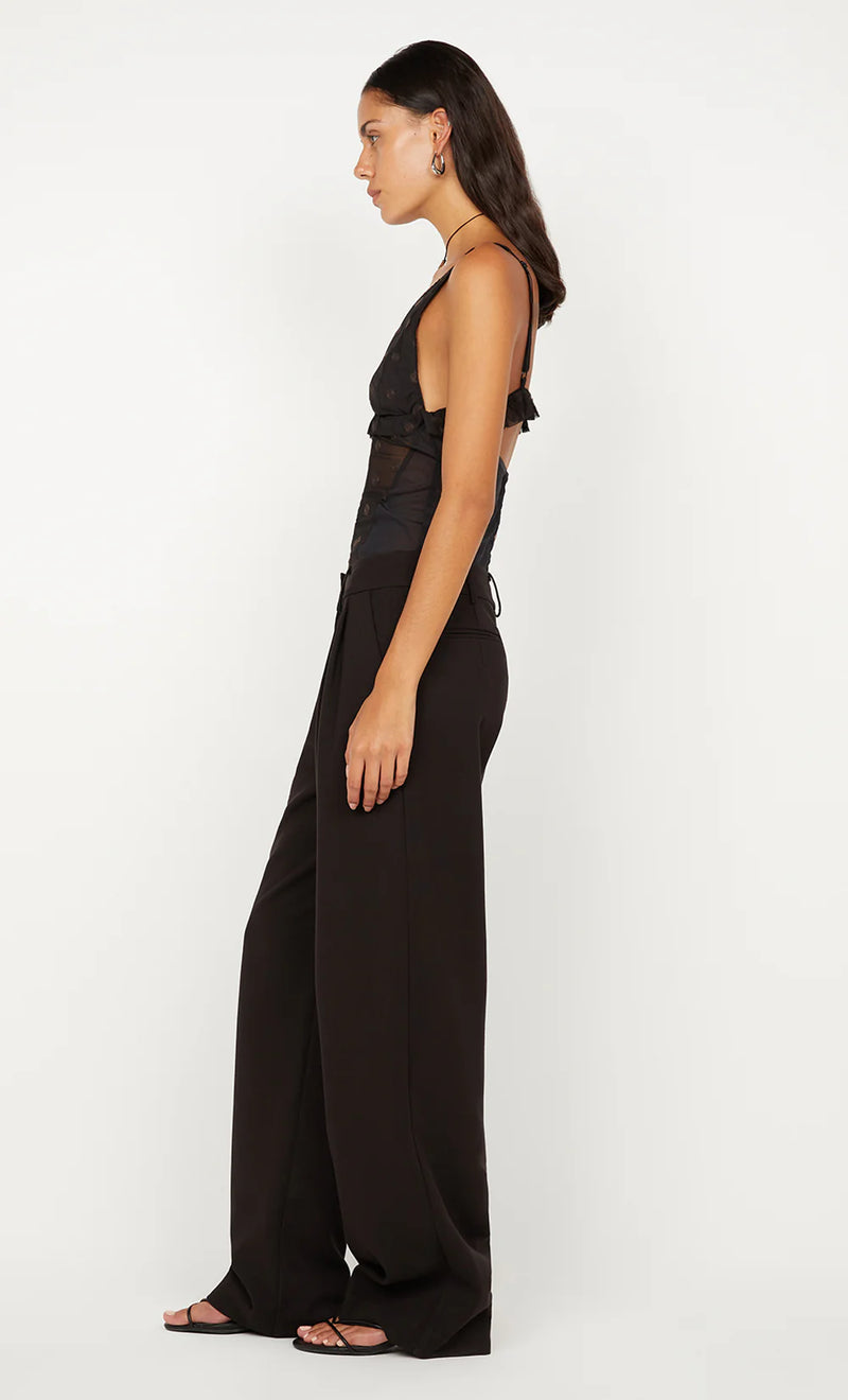KARLA V NECK TOP IN BLACK/CHOC SPOT