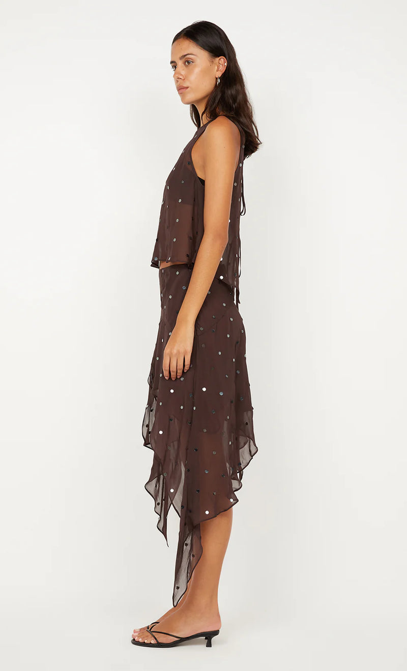 ARIELLE ASYM SKIRT IN DARK CHOCOLATE