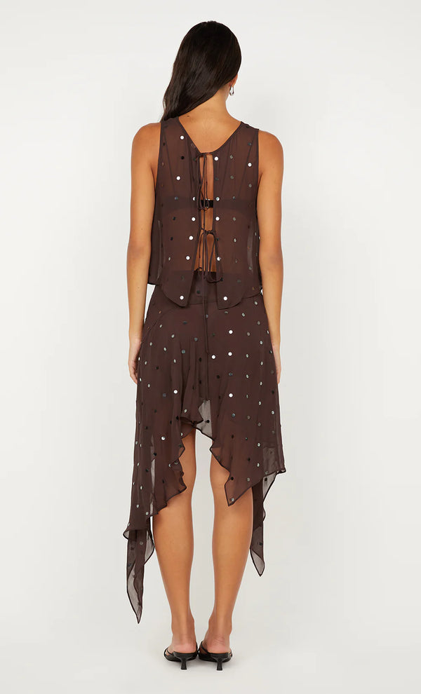 ARIELLE ASYM SKIRT IN DARK CHOCOLATE
