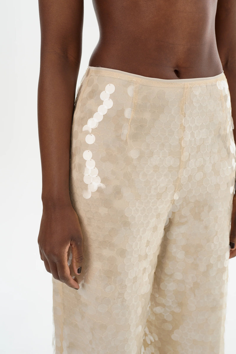 STACY Sequin Wide Leg Pants in Clear