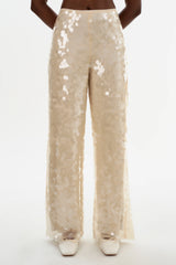 STACY Sequin Wide Leg Pants in Clear