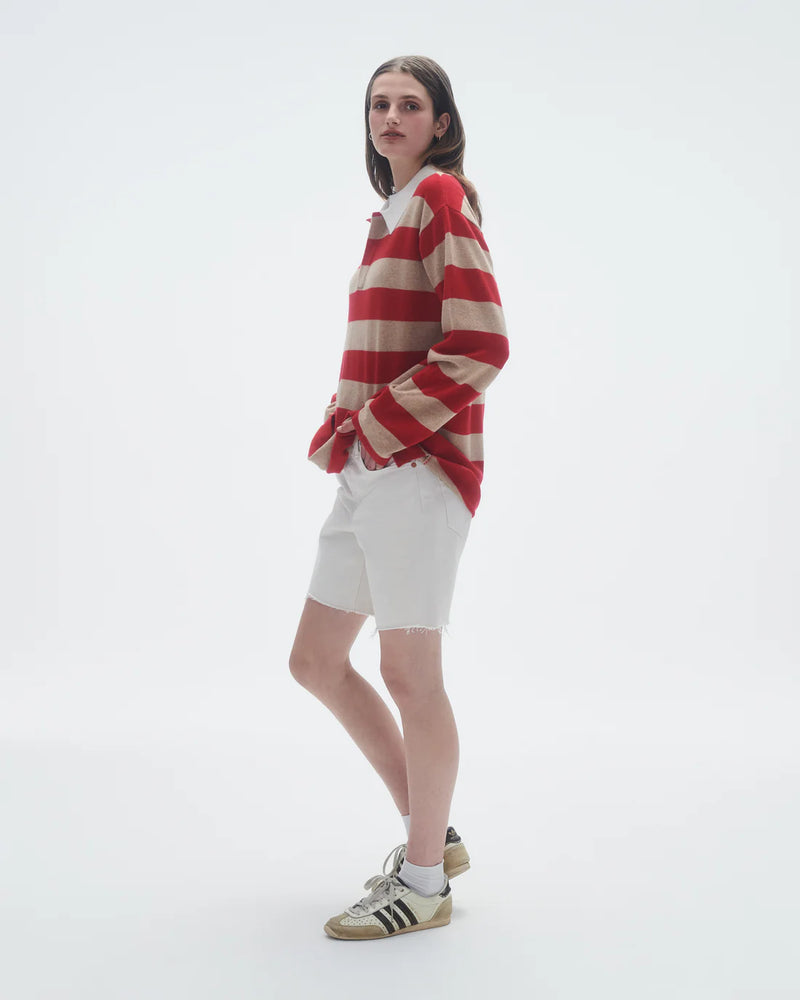 Striped Rugby in Dune True Red Stripe