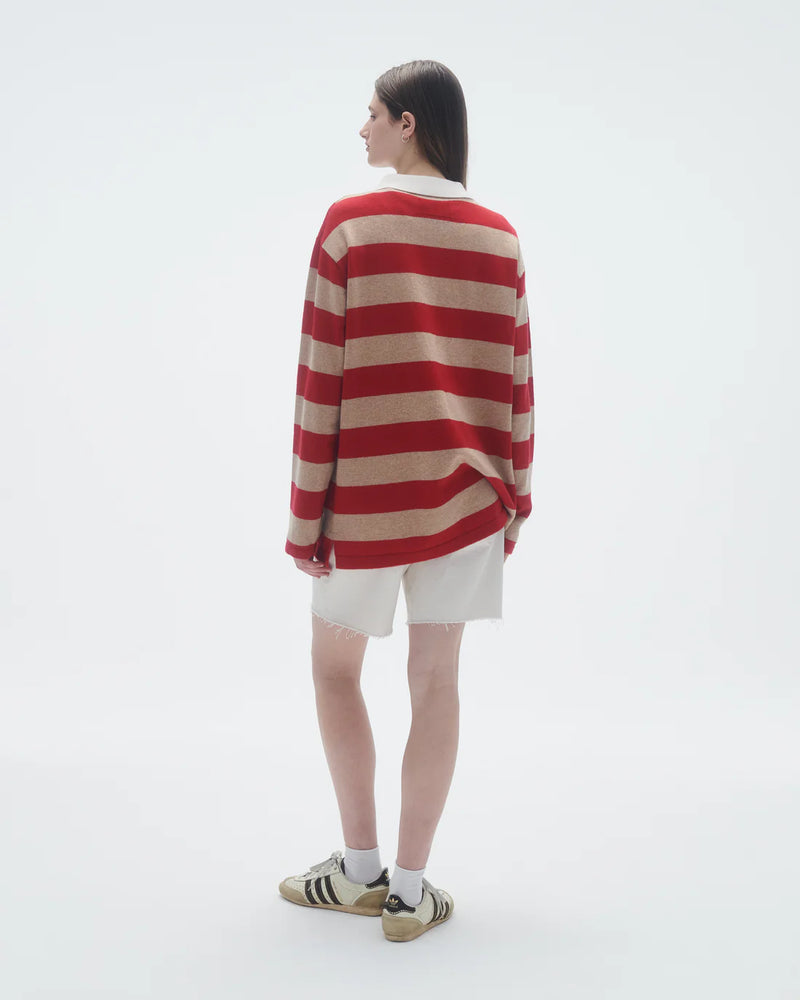 Striped Rugby in Dune True Red Stripe