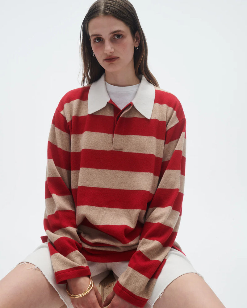 Striped Rugby in Dune True Red Stripe