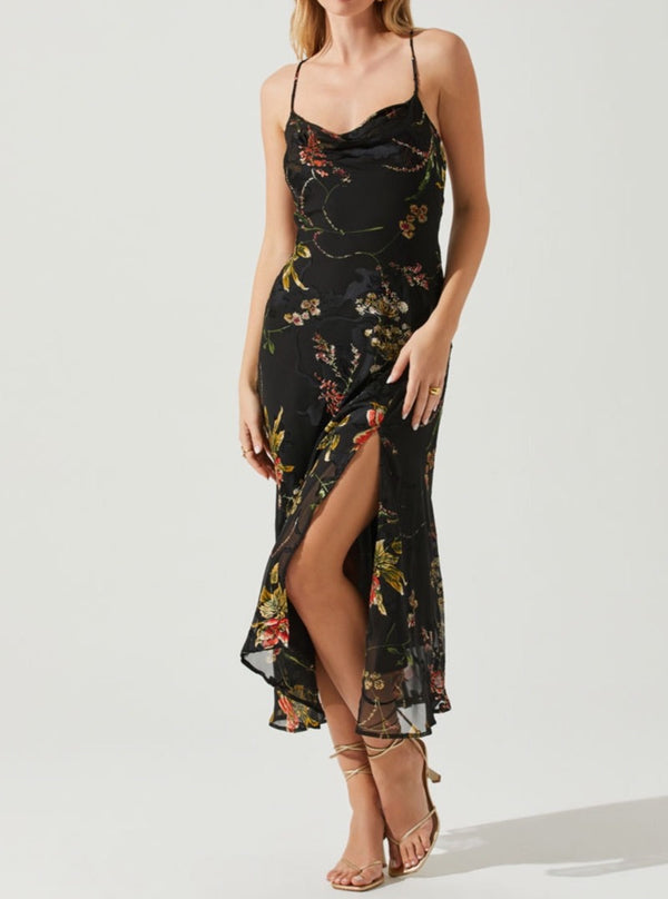 Gaia Dress in Burnout Black Orange