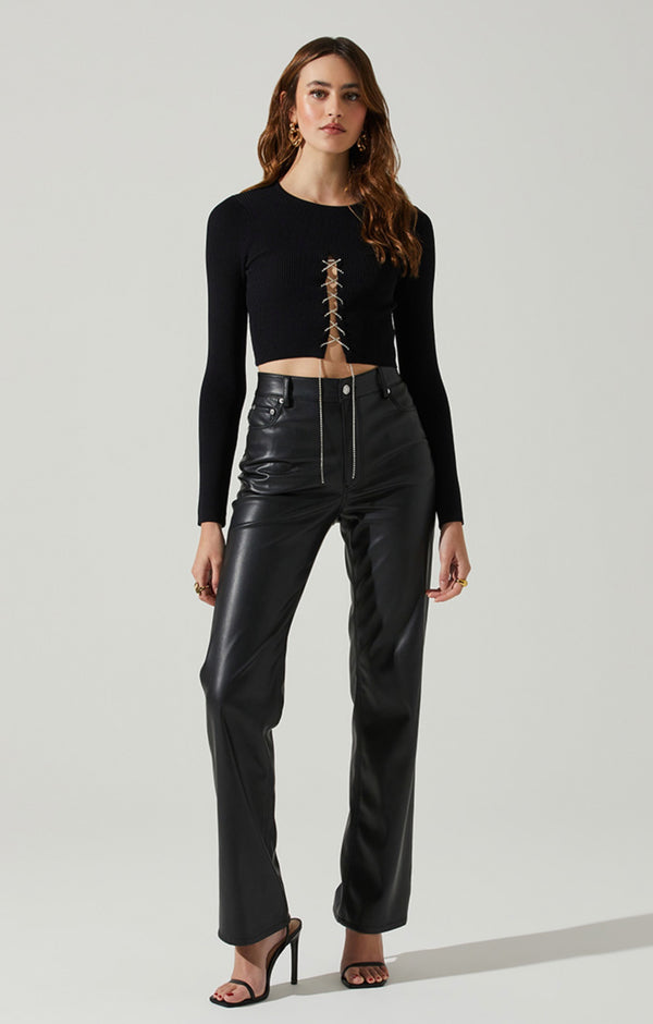 Simone Lace Up Sweater in Black