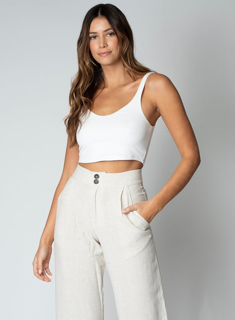 Double Scoop Crop Tank in White