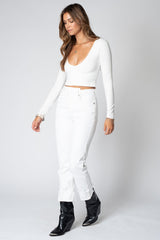The V Neck Crop in White