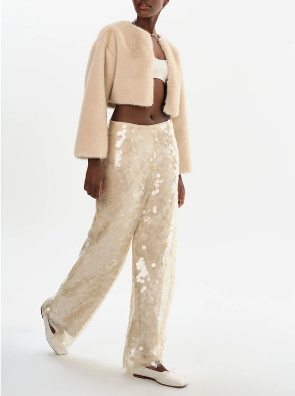 STACY Sequin Wide Leg Pants in Clear