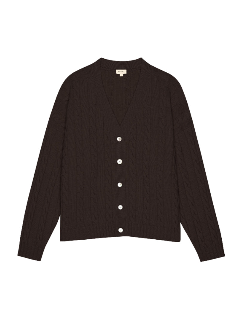 The Cable V-Neck Cardigan in Espresso