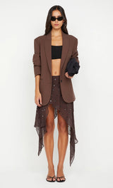 ARIELLE ASYM SKIRT IN DARK CHOCOLATE