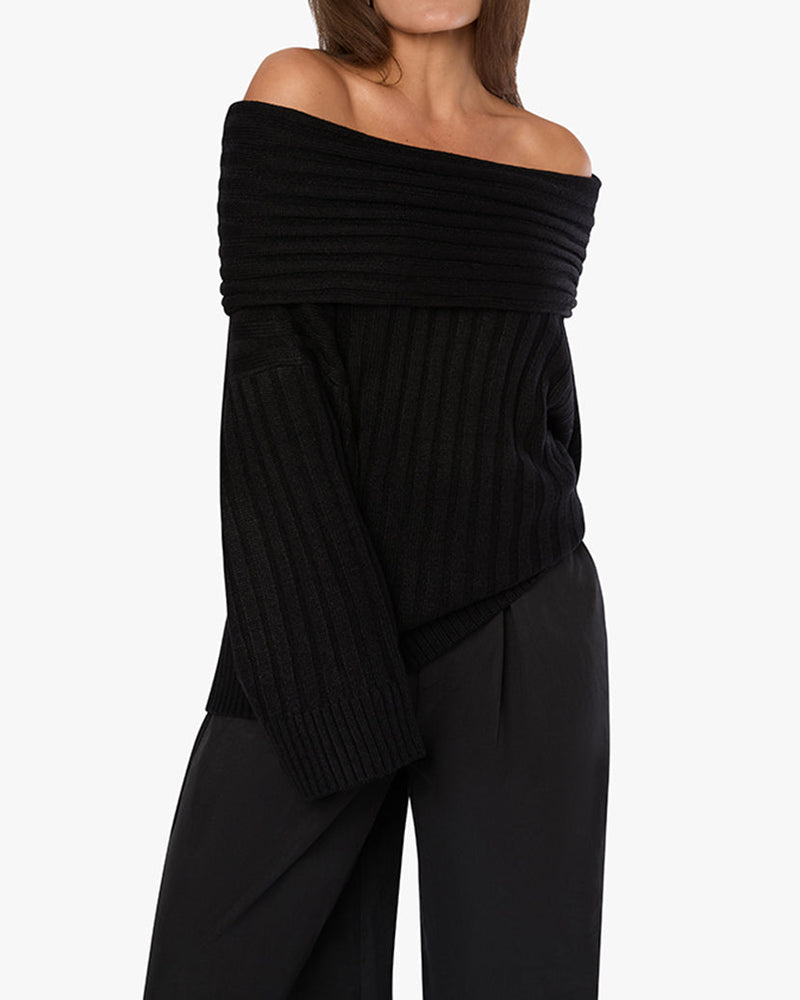 Oversized Off Shoulder Sweater in Black