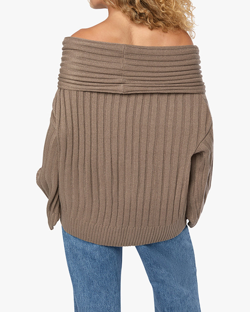 Oversized Off Shoulder Sweater in Stone