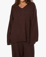 Oversized V Neck Sweater in Brown