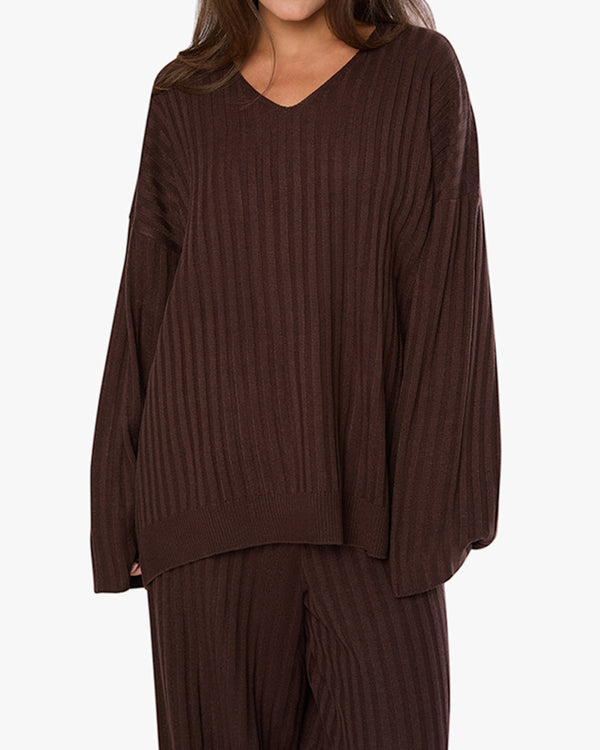 Oversized V Neck Sweater in Brown