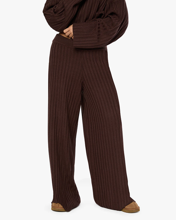 Wide Leg Pull On Pant in Brown