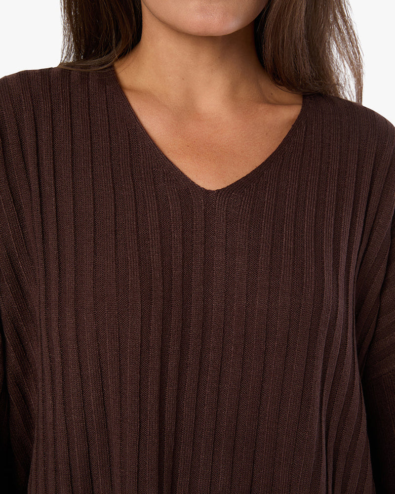 Oversized V Neck Sweater in Brown