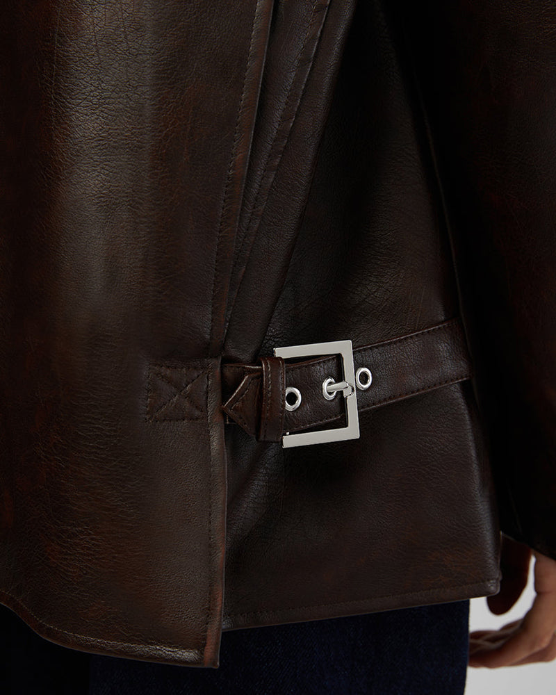 Vegan Leather Vintage Jacket in Dark Patina