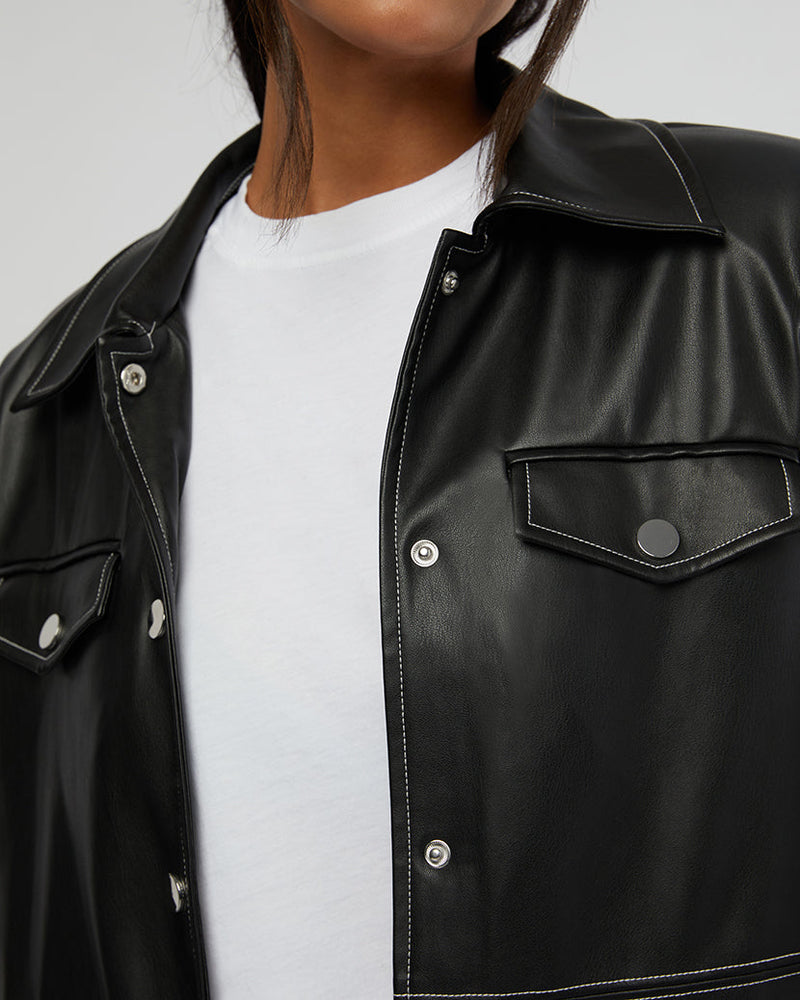 Vegan Leather Western Jacket in Black