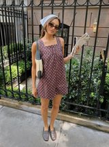 SQUARE NECK ROMPER IN VINTAGE ESPRESSO DOT