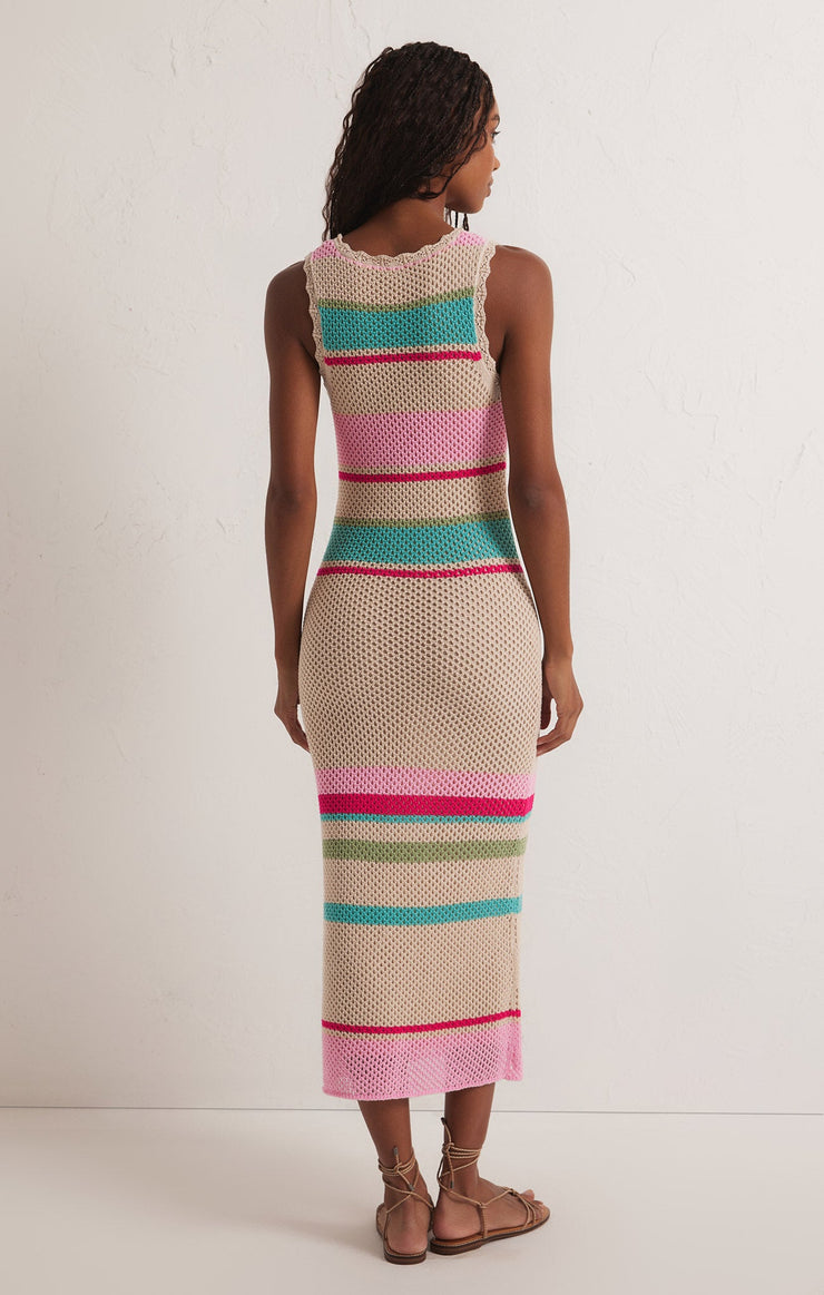 Ibiza Stripe Crochet Sweater Maxi Dress