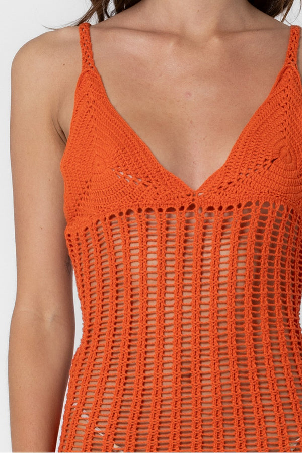 Crochet Mini Dress in Orange