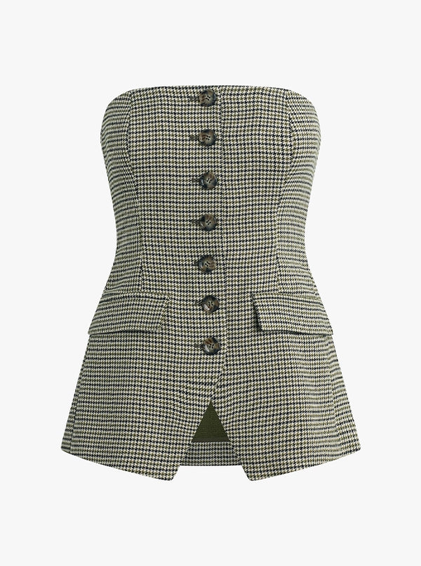 THE PHOEBE BUSTIER IN CHESIRE HOUNDSTOOTH