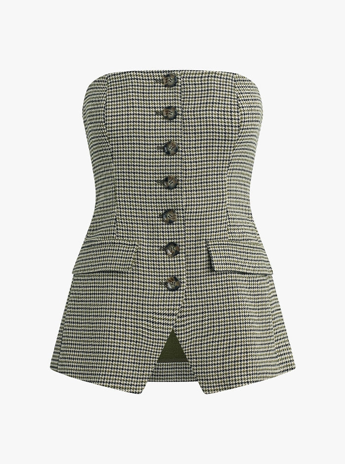 THE PHOEBE BUSTIER IN CHESIRE HOUNDSTOOTH