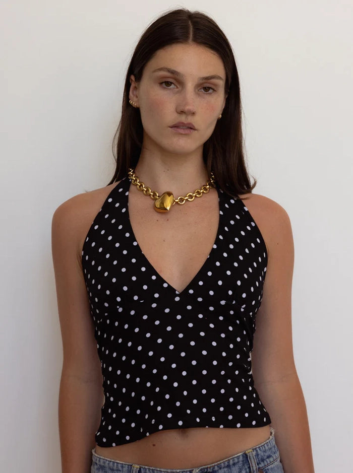 AURORA TOP IN BLACK POLKA DOT
