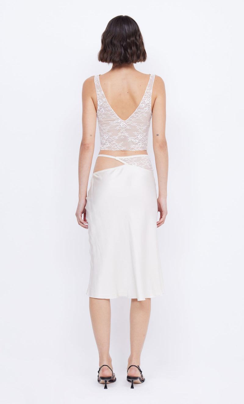 Santal Asym Midi Skirt in Ivory