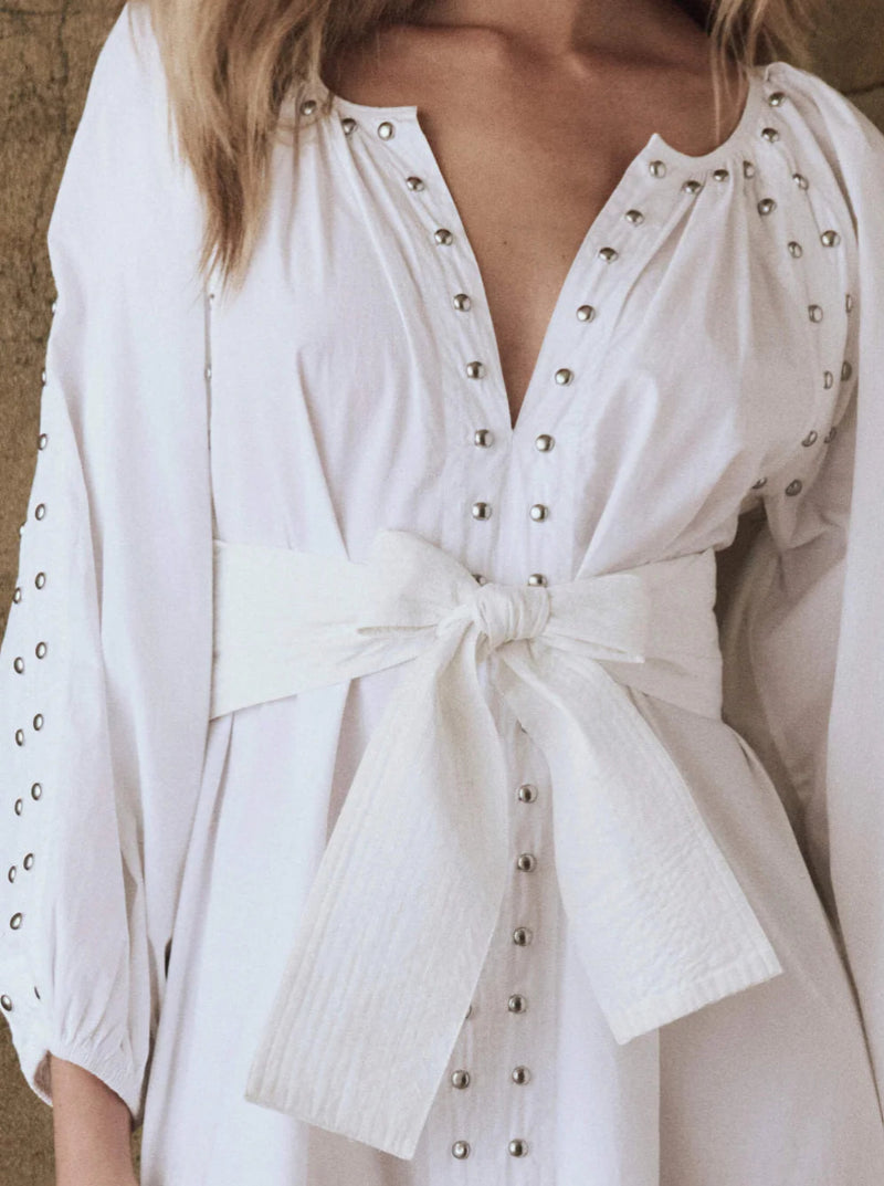 THE BODEGA DRESS W/STUDS IN WHITE