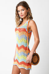 Hand Crochet Mini Dress in Multi