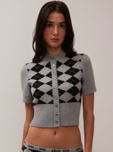 THE SWEET ARGYLE CARDIGAN IN HEATHER GREY