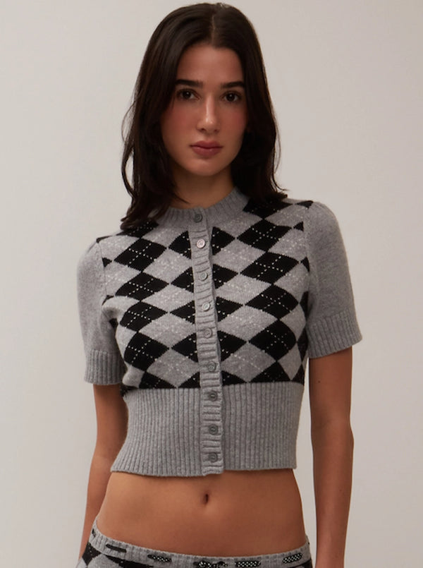 THE SWEET ARGYLE CARDIGAN IN HEATHER GREY
