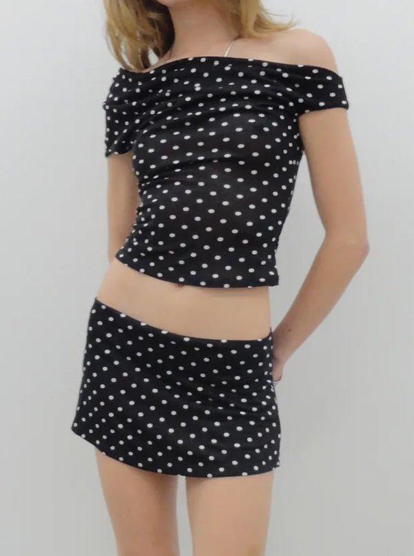 OLYMPIA SKIRT IN BLACK POLKA DOT