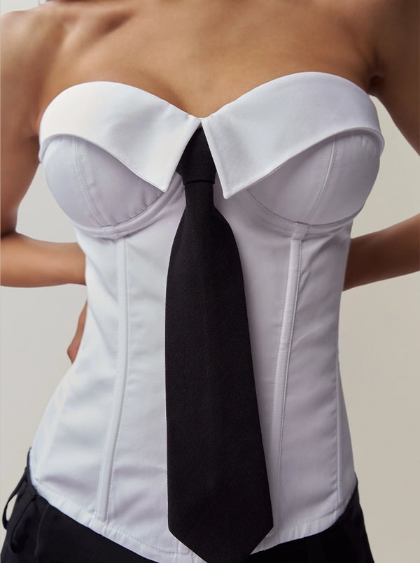 CHRYS PINSTRIPE CORSET IN WHITE