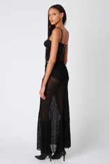 Sheer Lace Paneled Maxi Skirt in Black