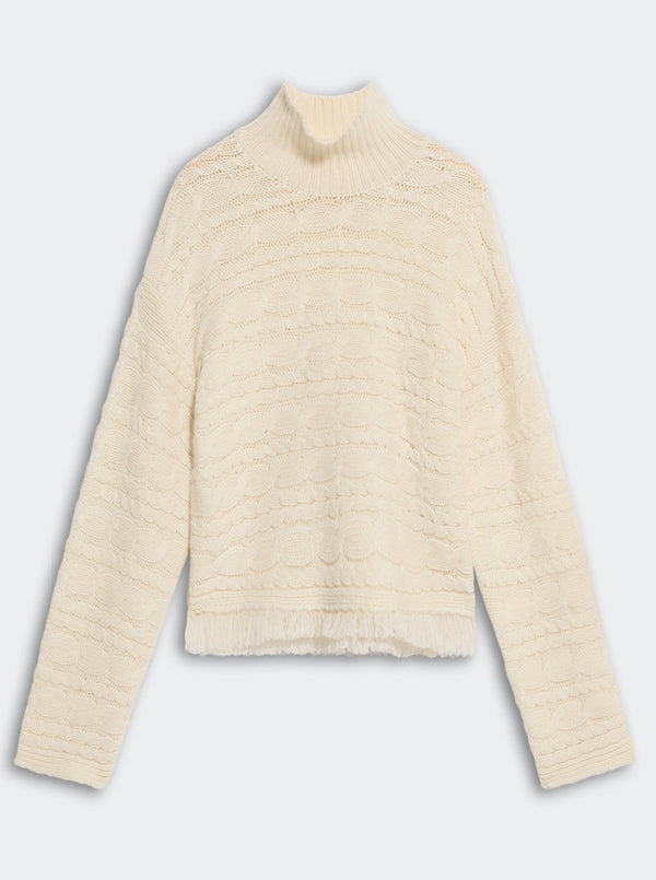 CROPPED CABLE TURTLENECK IN CREAM