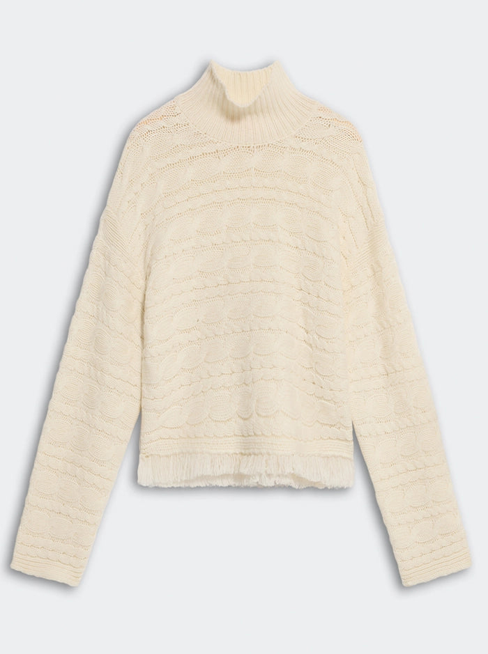 CROPPED CABLE TURTLENECK IN CREAM
