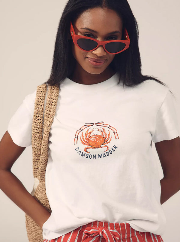 CRABBY BOW SHRUCKEN TEE IN WHITE