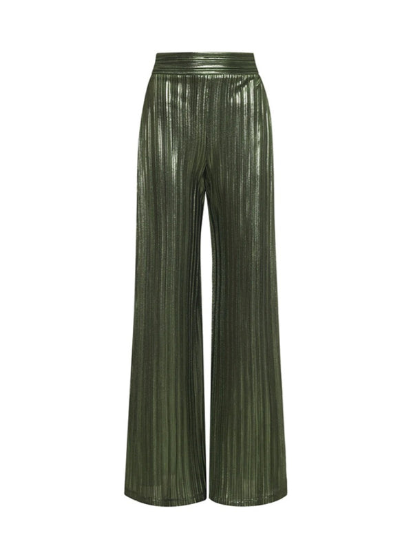 PRE-ORDER***Metallic Pleated Wide Leg Pant in Metallic Emerald