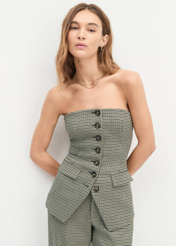 THE PHOEBE BUSTIER IN CHESIRE HOUNDSTOOTH